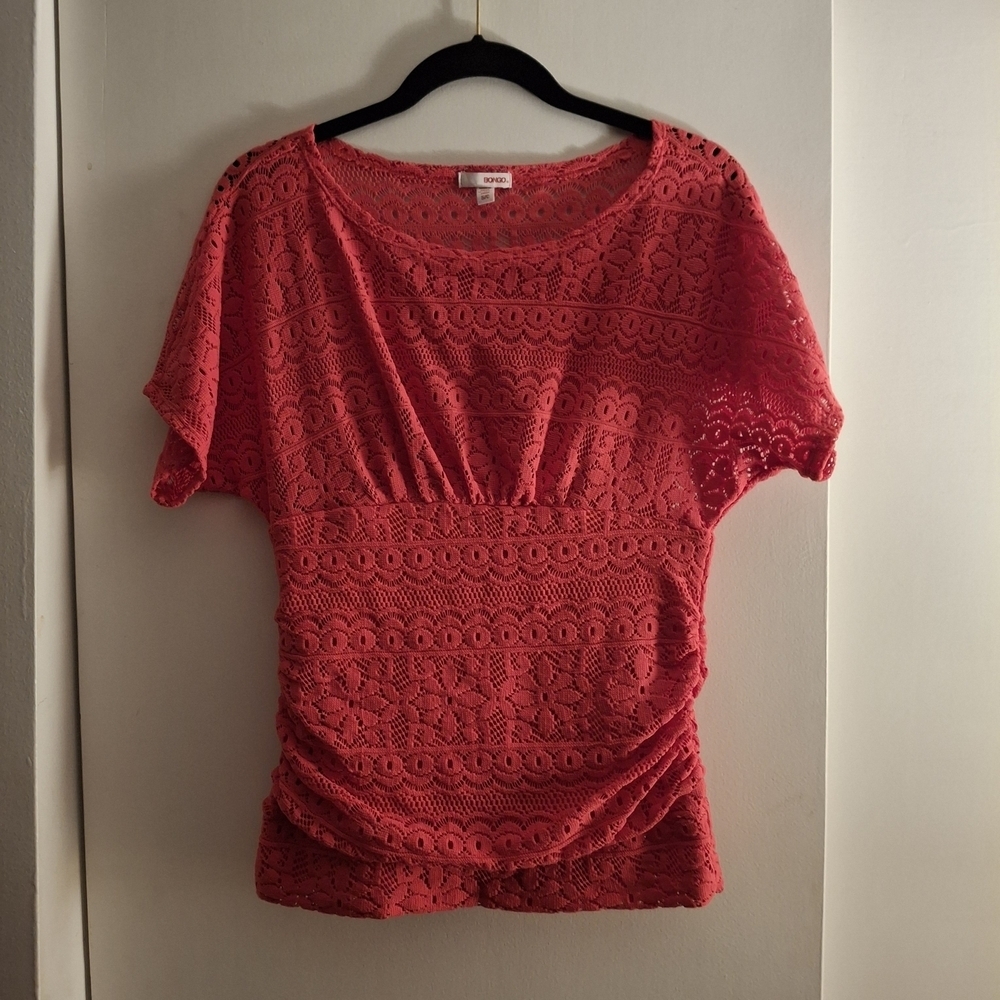 BONGO Women's Vibrant Coral Lace Blouse